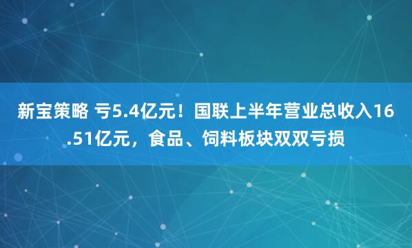 新宝策略 亏5.4亿元！国联上半年营业总收入16.51亿元，食品、饲料板块双双亏损