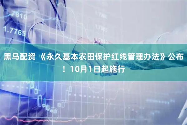 黑马配资 《永久基本农田保护红线管理办法》公布！10月1日起施行